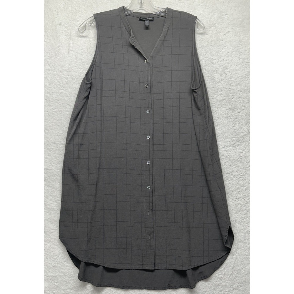 Eileen Fisher Womens Size L Gray Tencel Blend Sleeveless Button Up Dress (S9)